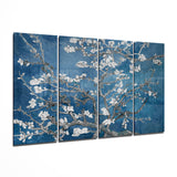 Deep Blue Sakura Blossom Branches 4 Pieces Mega Glass Wall Art