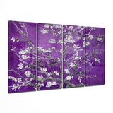 Violet Purple Sakura Blossom Branches 4 Pieces Mega Glass Wall Art
