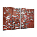 Terracotta Red Sakura Blossom Branches 4 Pieces Mega Glass Wall Art