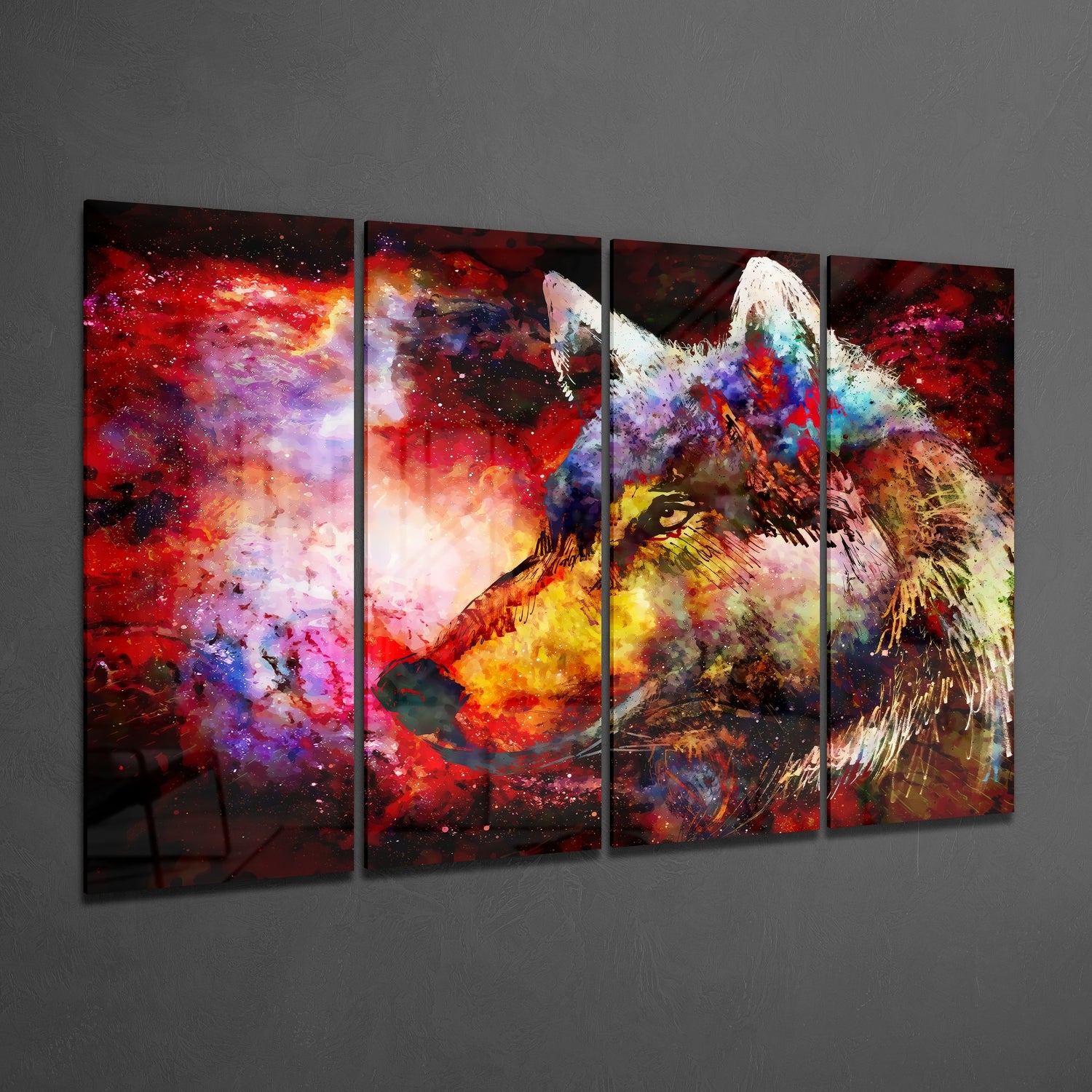 Wolf 4 Pieces Mega Glass Wall Art (150x92 cm)