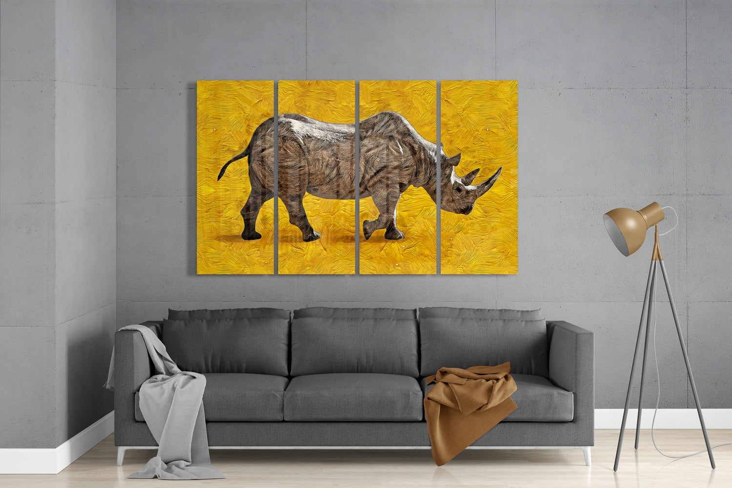 Rhino 4 Pieces Mega Glass Wall Art (150x92 cm)
