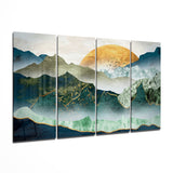 Coucher de soleil japonais Art mural en verre Mega 4 pièces (150x92 cm)