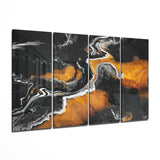 Molten Orange Lava Charcoal Flow 4 Pieces Mega Glass Wall Art