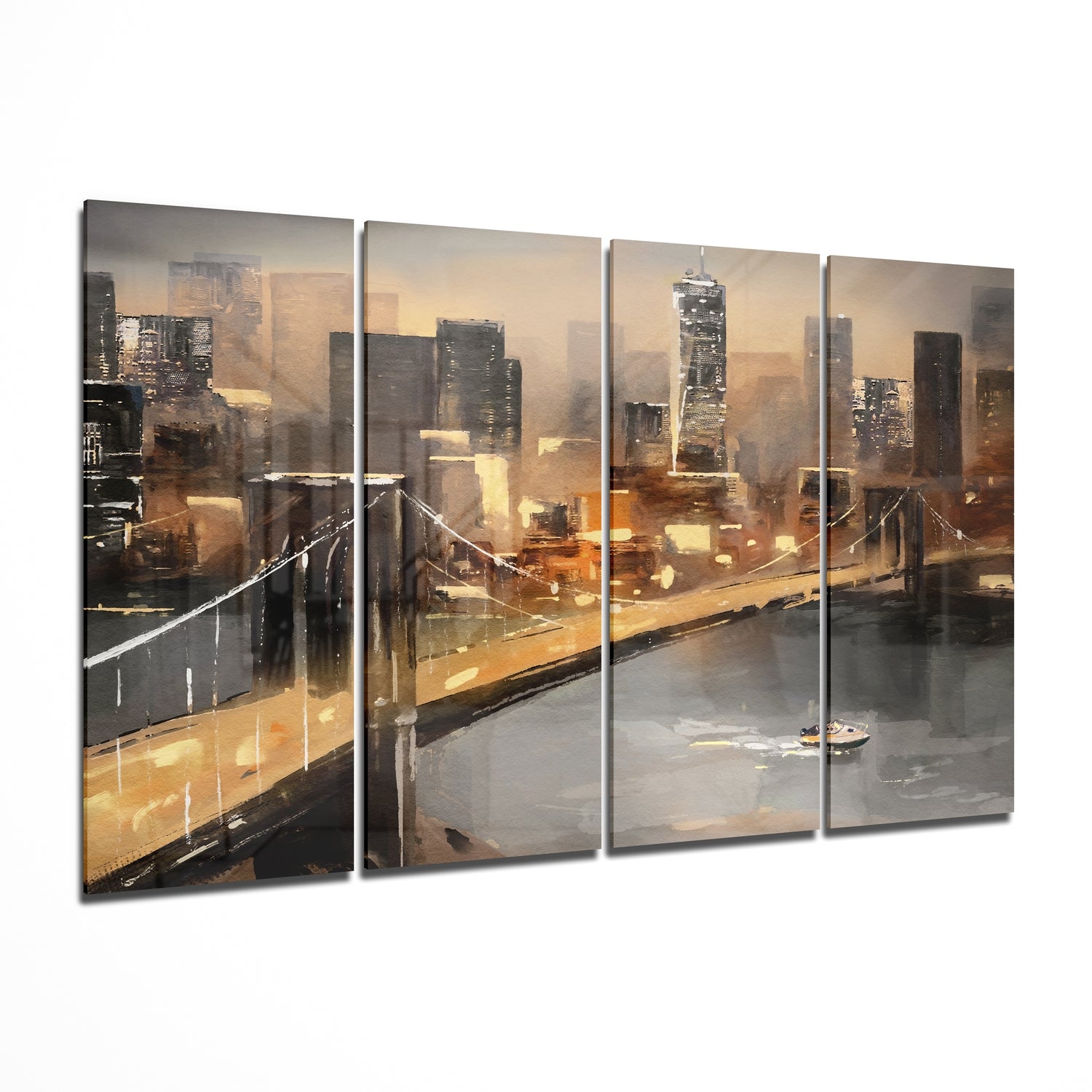 Manhattan 4 Pieces Mega Glass Wall Art (150x92 cm)