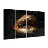 Golden Metallic Lips on Black 4 Pieces Mega Glass Wall Art