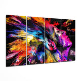 Fiery Red Paint Burst Woman Profile 4 Pieces Mega Glass Wall Art