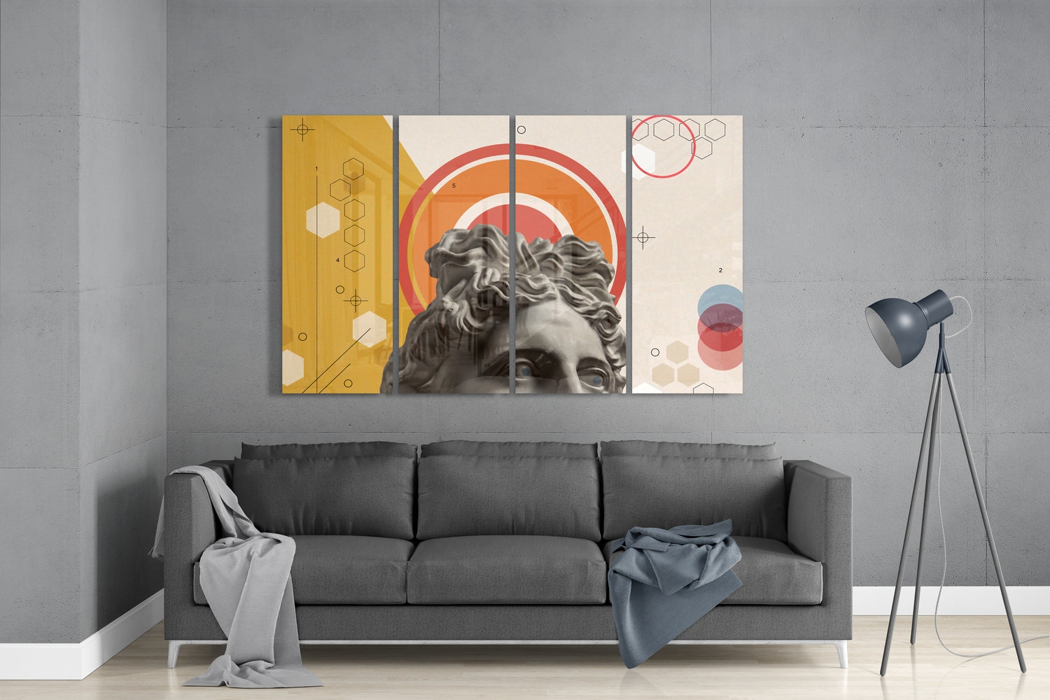 Thoughts of the Statue 4 Pieces Mega Glass Wall Art (150x92 cm)