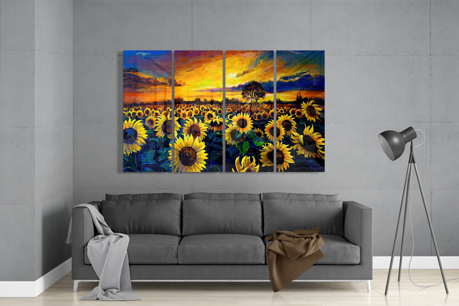 Sunflowers 4 Pieces Mega Glass Wall Art (150x92 cm)
