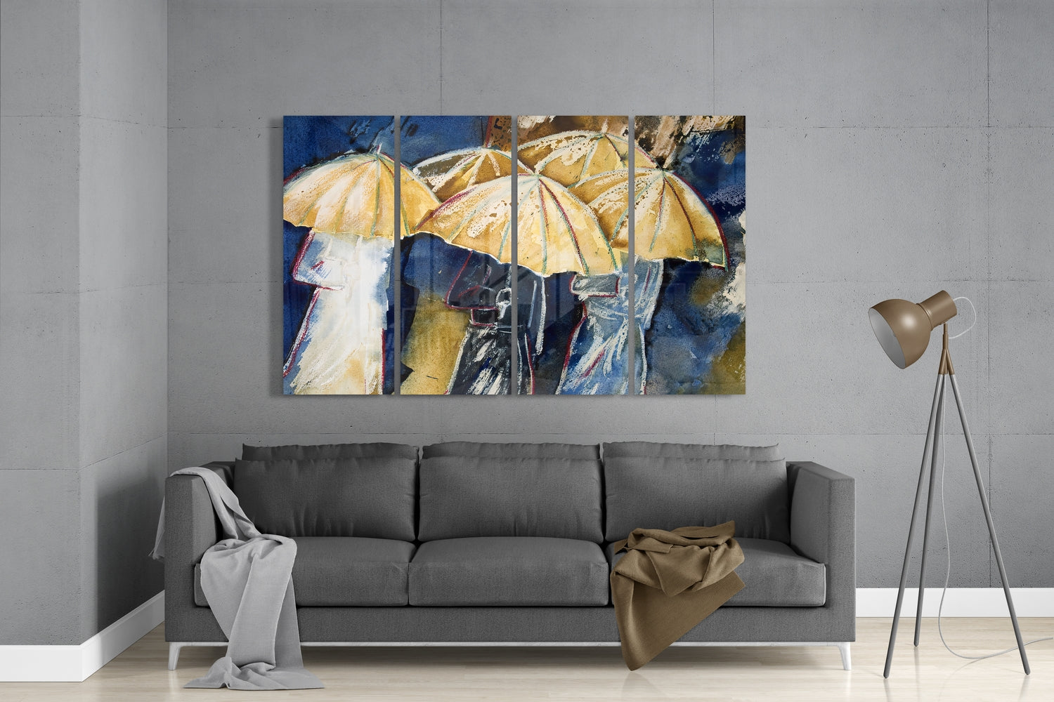Umbrellas 4 Pieces Mega Glass Wall Art (150x92 cm)