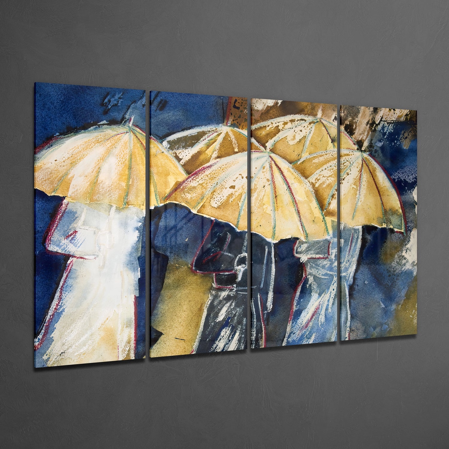 Umbrellas 4 Pieces Mega Glass Wall Art (150x92 cm)