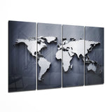 World Map 4 Pieces Mega Glass Wall Art (150x92 cm)