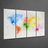 World Map 4 Pieces Mega Glass Wall Art (150x92 cm)