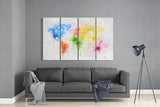 World Map 4 Pieces Mega Glass Wall Art (150x92 cm)