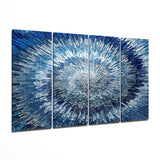 Blue Silver Radial Starburst 4 Pieces Mega Glass Wall Art