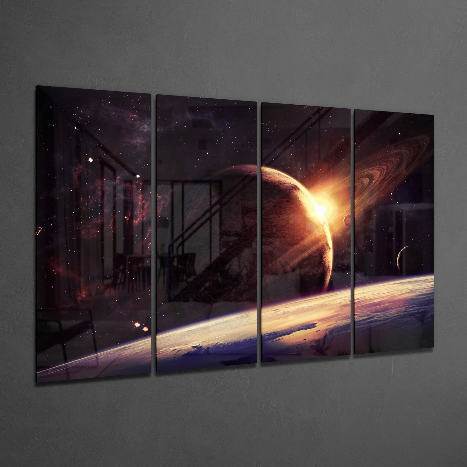 Sunset at the Space 4 Pieces Mega Glass Wall Art (150x92 cm)