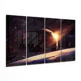 Atardecer en el espacio Cuadro de cristal Mega de 4 piezas (59"x36")