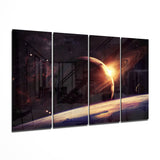Sunset nello spazio Arte da parete in vetro Mega da 4 pezzi (150x92 cm)