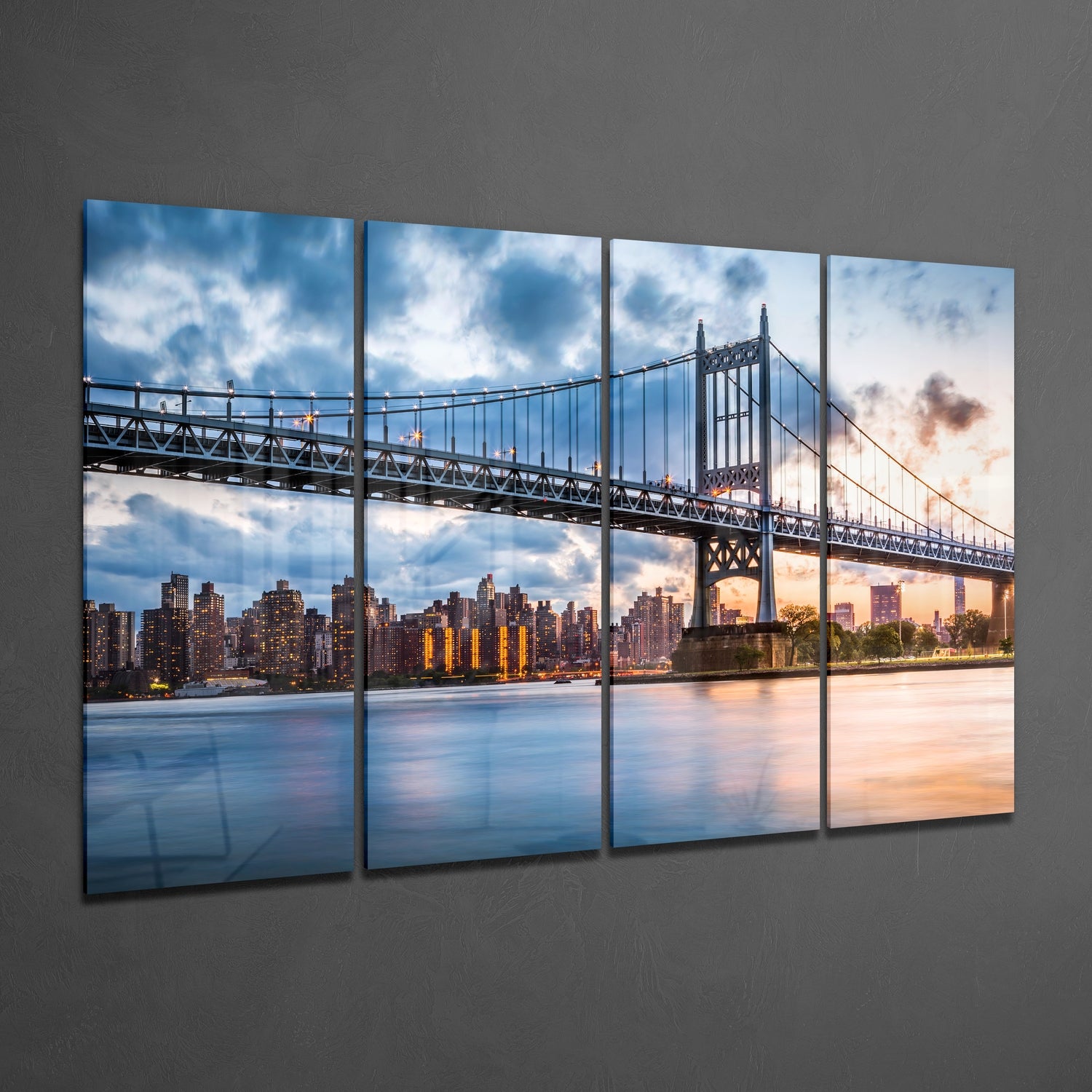 Sunset in Manhattan 4 Pieces Mega Glass Wall Art (150x92 cm)