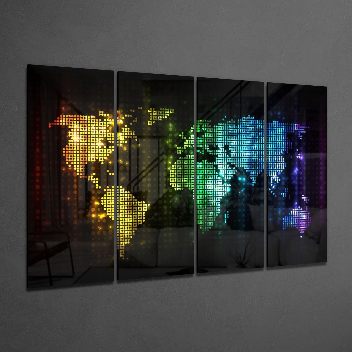 World Map 4 Pieces Mega Glass Wall Art (150x92 cm)
