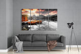 Sunset and Boats 4 Pieces Mega Glass Wall Art (150x92 cm)