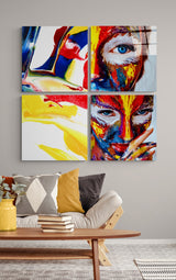Woman and Red Quadro Glass Wall Art - 40x40 cm