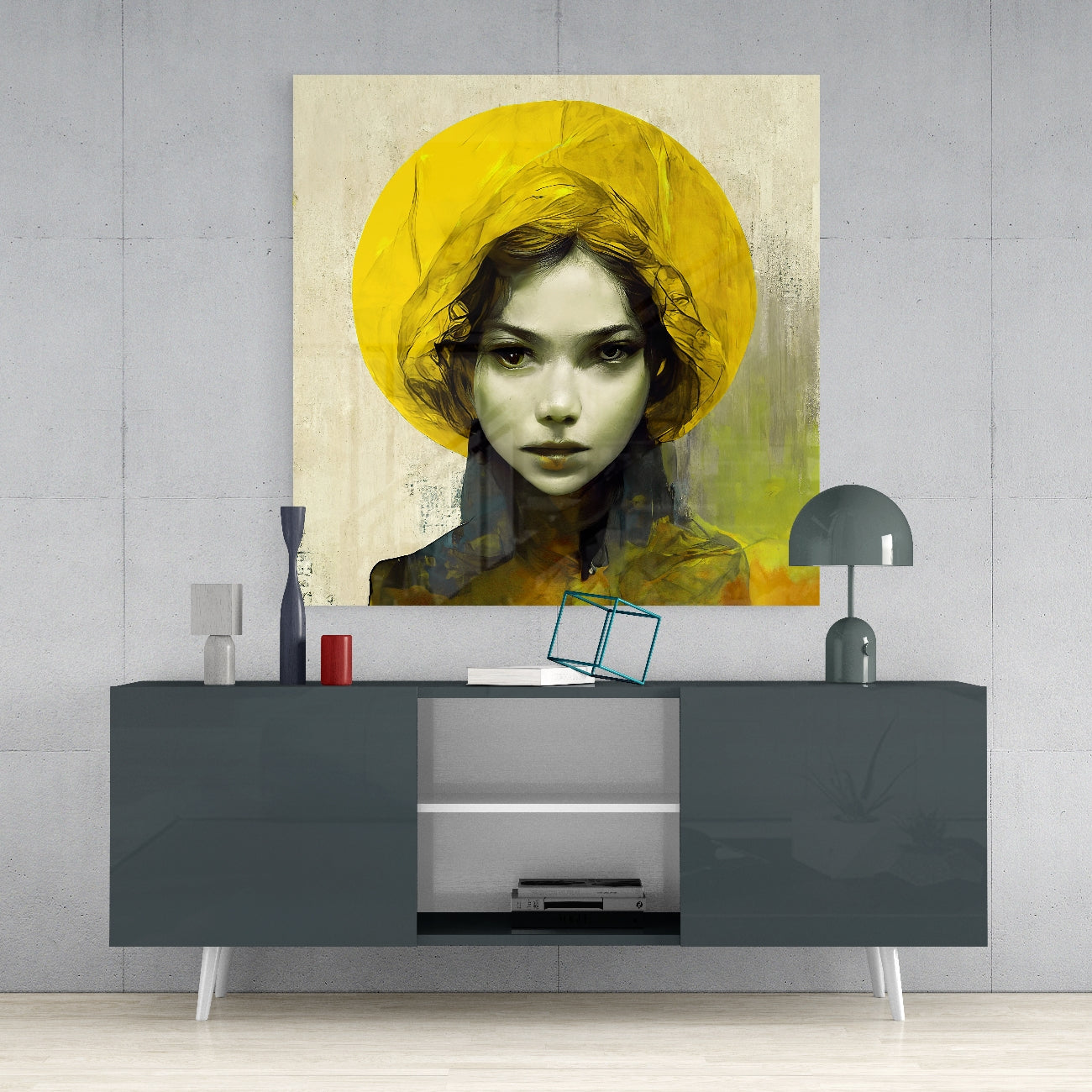 Yellow Hat Glass Wall Art || Designer's Collection
