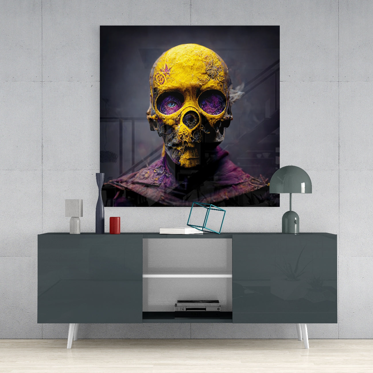 Yellow Mask Glass Wall Art || Designer's Collection