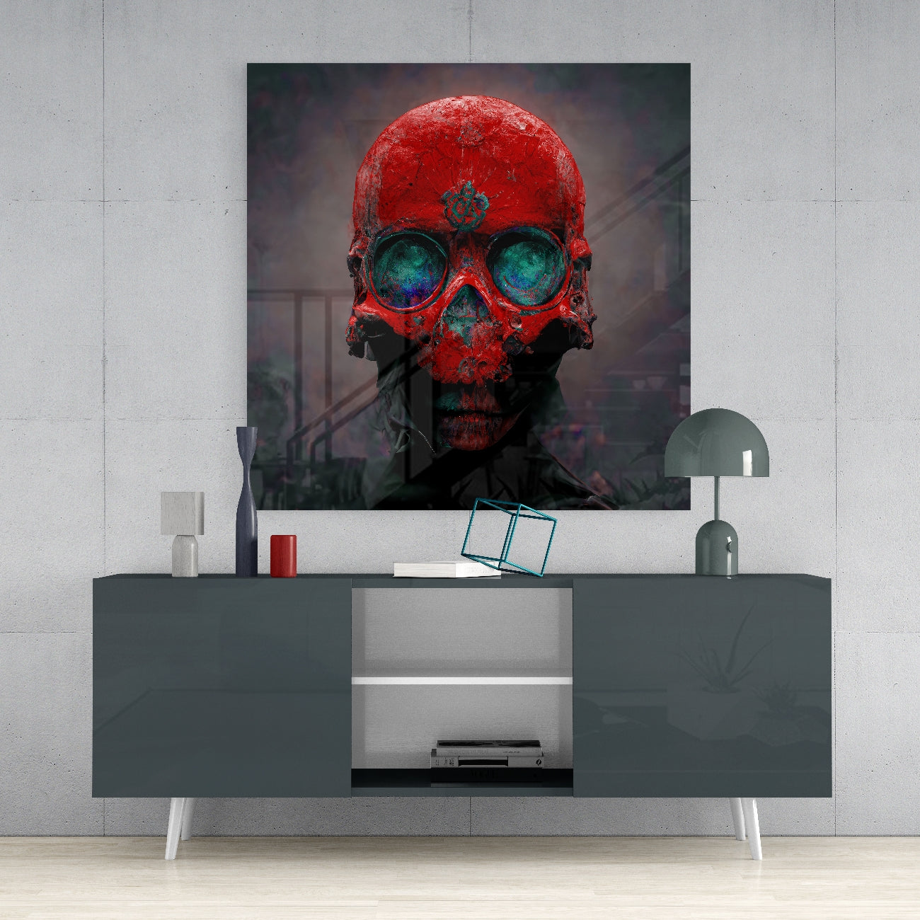 Red Head Glass Wall Art || Designer's Collection