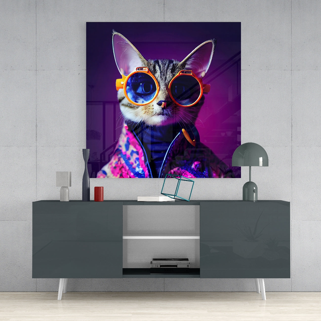 Curious Cat Glass Wall Art || Designer's Collection
