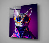 Curious Cat Glass Wall Art || Designer's Collection
