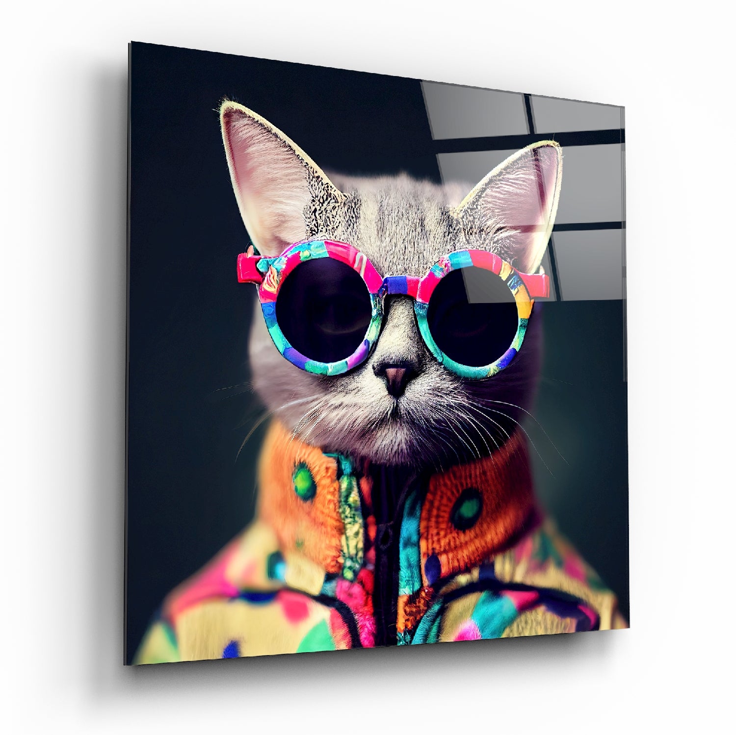 Coolest Cat Glass Wall Art || Designer's Collection