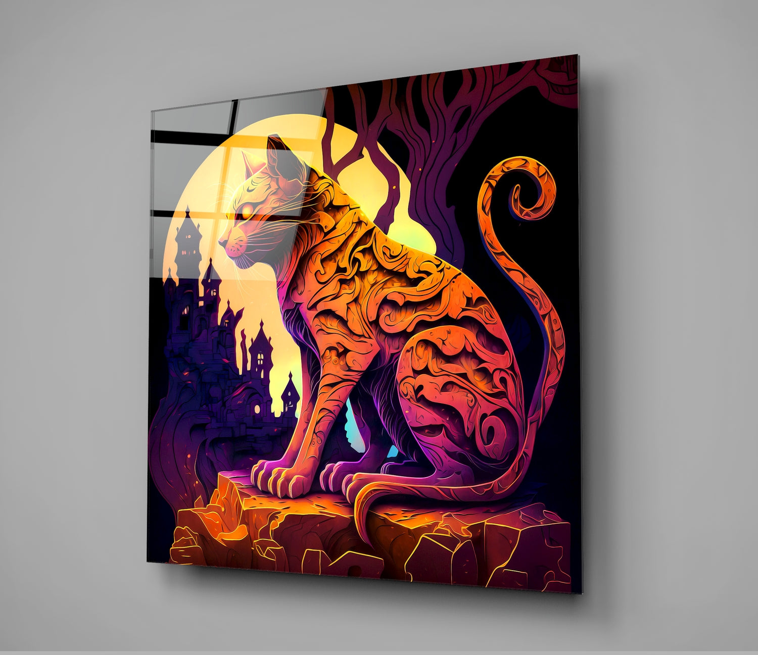 Ancient Cat Glass Wall Art || Designer's Collection