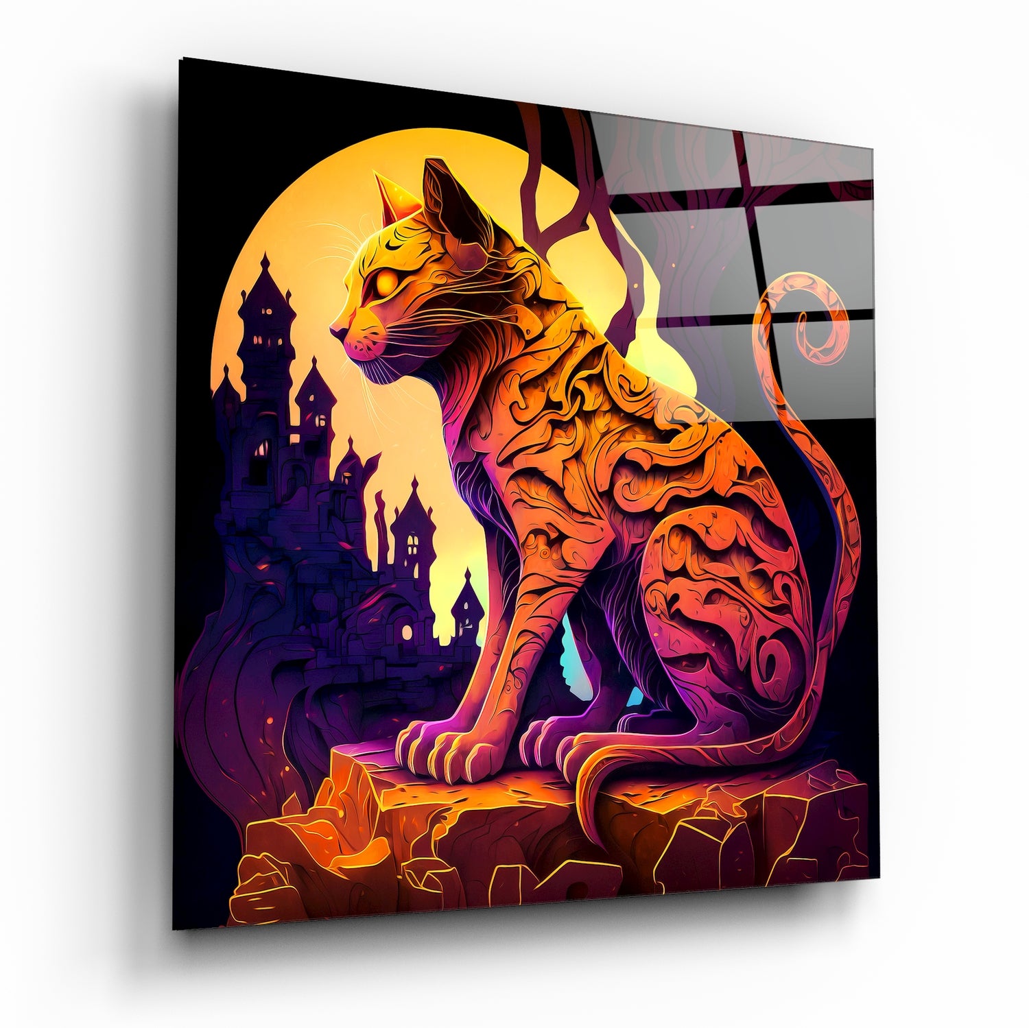 Ancient Cat Glass Wall Art || Designer's Collection