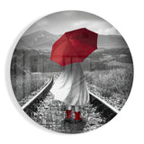 Mädchen mit rotem Regenschirm Glasbild