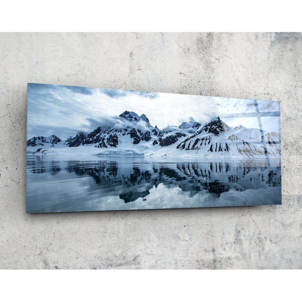 Snowy Mountain Glass Wall Art (92x36 cm)