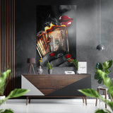 Red Nails Burning Dollar Bills Brushed Aluminium Dibond Wall Art - 60x39 cm