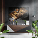 Espresso Cups On Wood Board Brushed Aluminum Dibond Wall Art - 60x39 cm