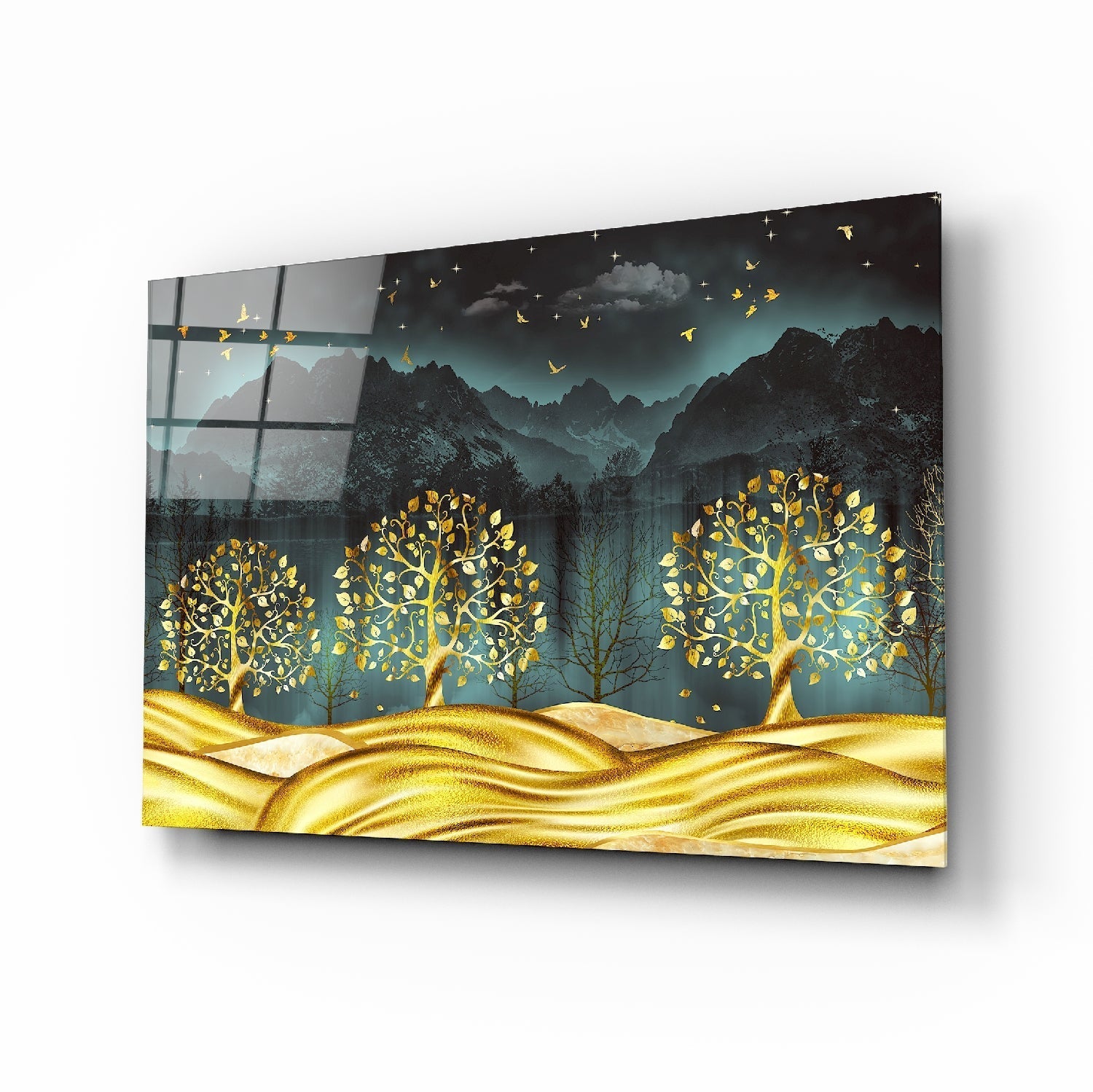 Golden Forest Glass Wall Art