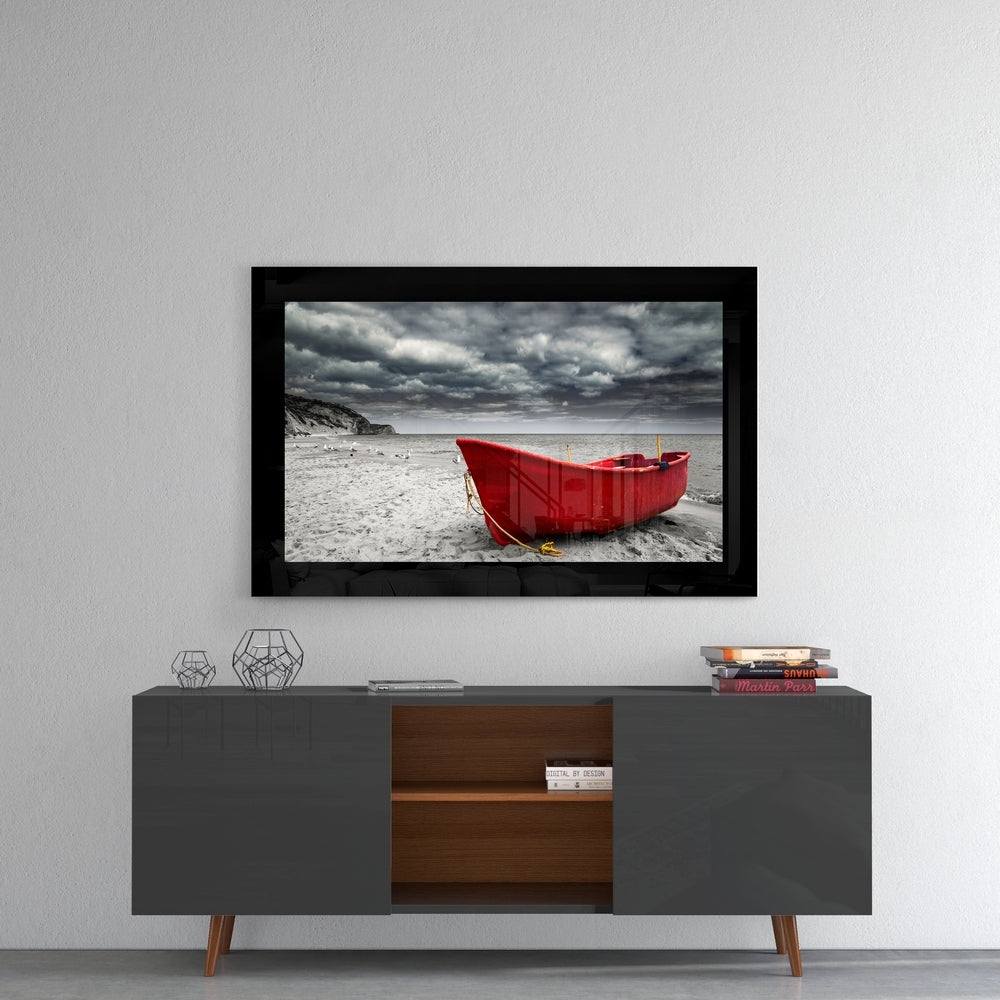 Red Boat Glass Wall Art
