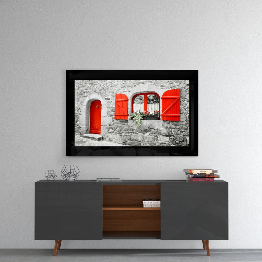 Red Entrance Glass Wall Art
