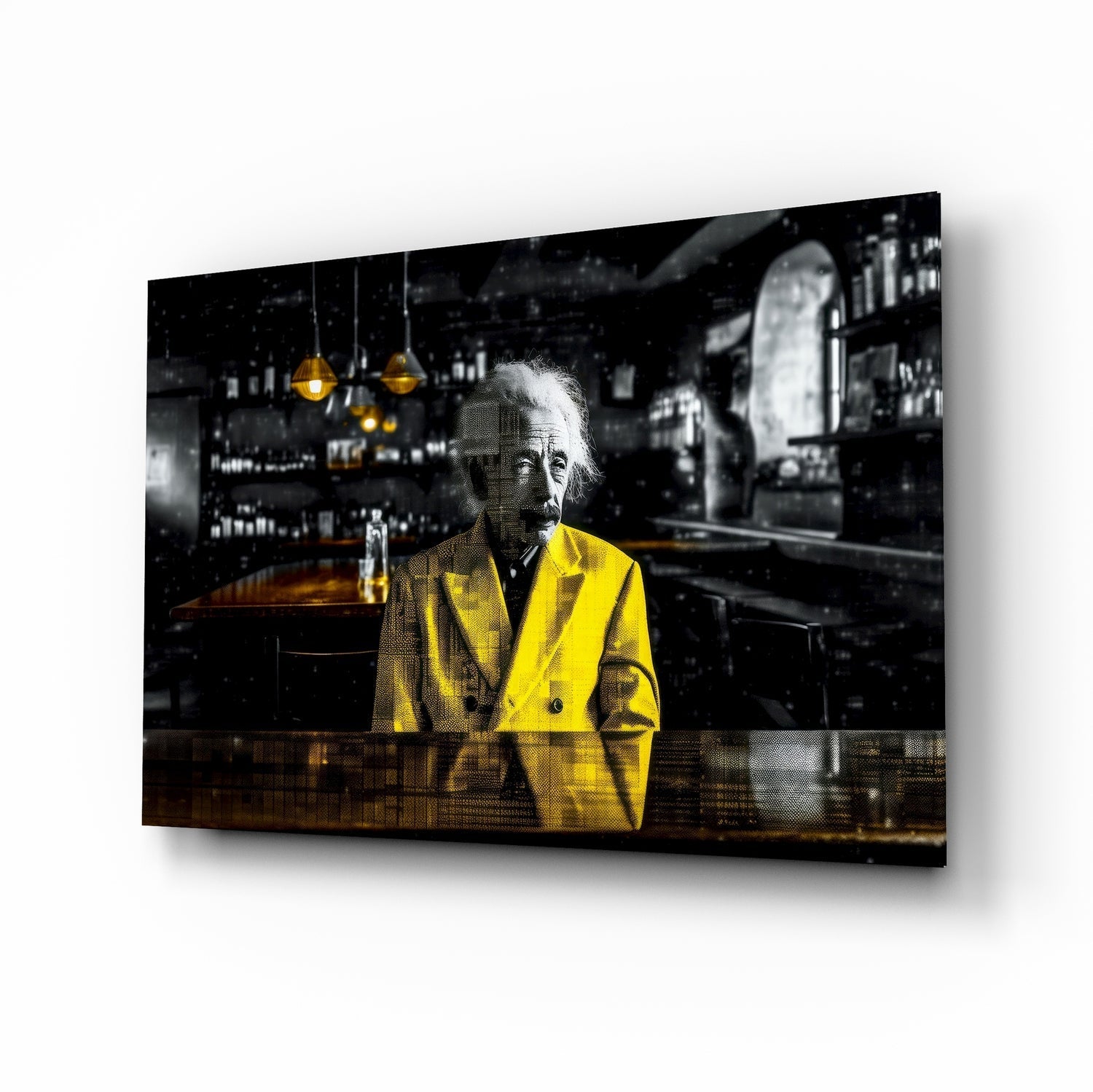 Einstein in the Bar Glass Wall Art || Designers Collection