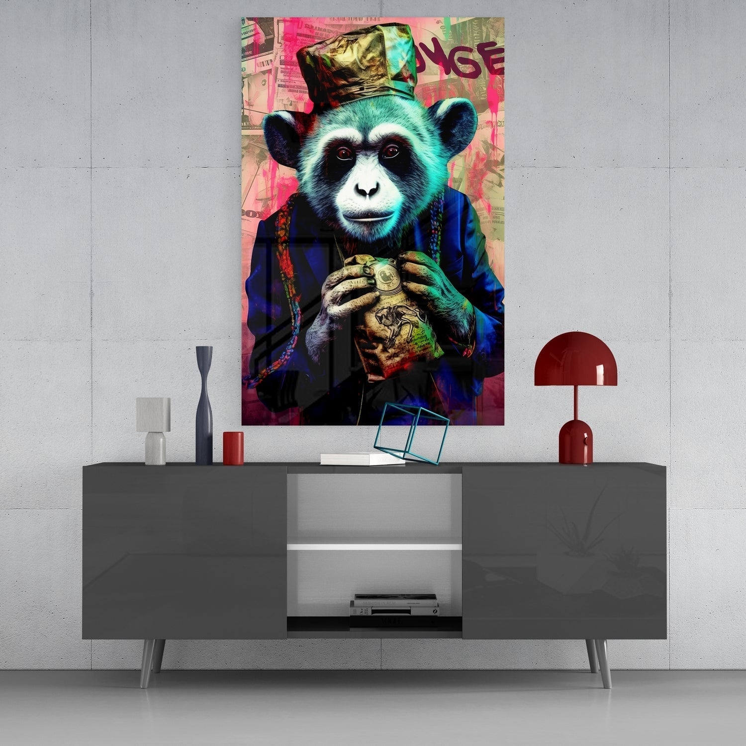 Monkey the Worker Glass Wall Art || Designers Collection