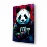 Bibliophile Panda Glass Wall Art || Designers Collection