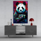 Bibliophile Panda Glass Wall Art || Designers Collection