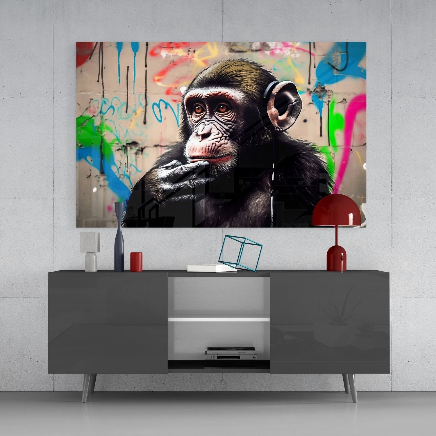 Thinking Monkey Glass Wall Art || Designers Collection