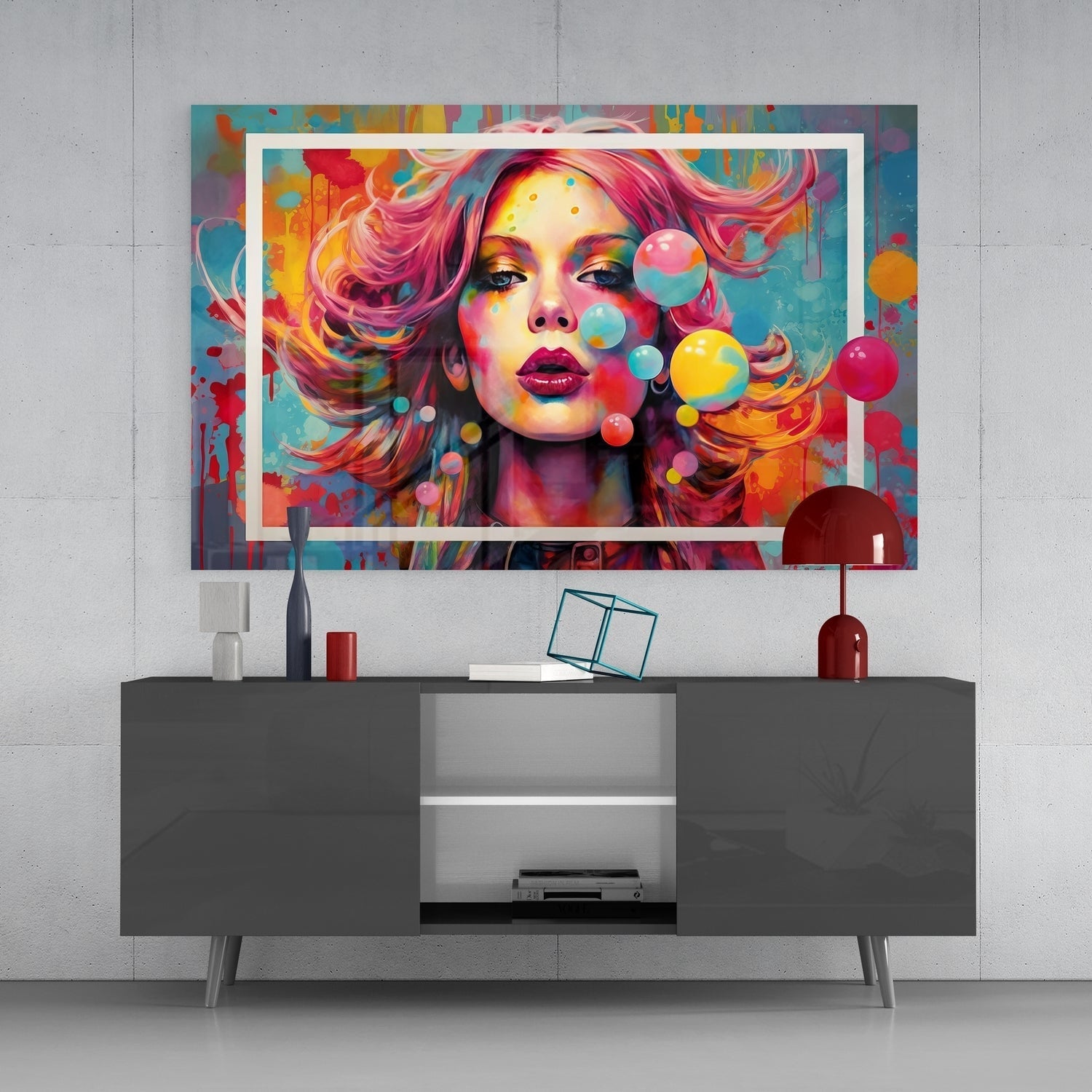 Bubbles and Kisses Glass Wall Art || Designers Collection