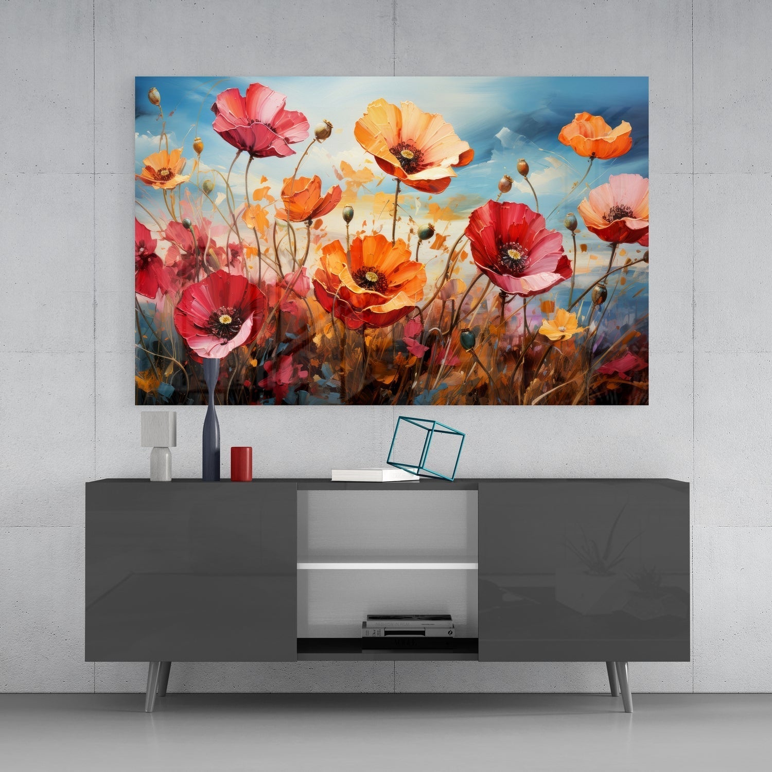 Poppies Glass Wall Art || Designer Collection