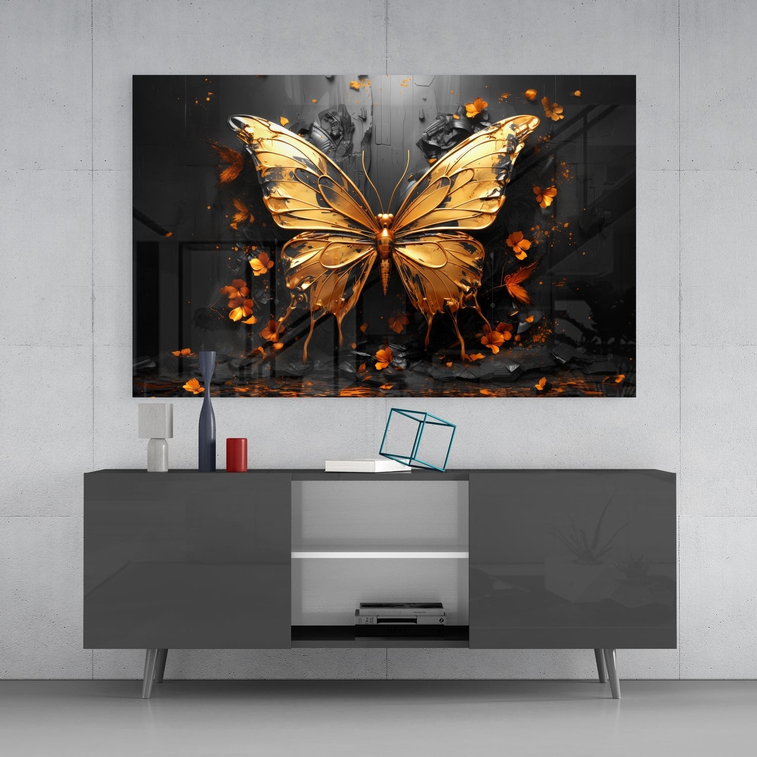 Golden Butterfly Glass Wall Art || Designer Collection
