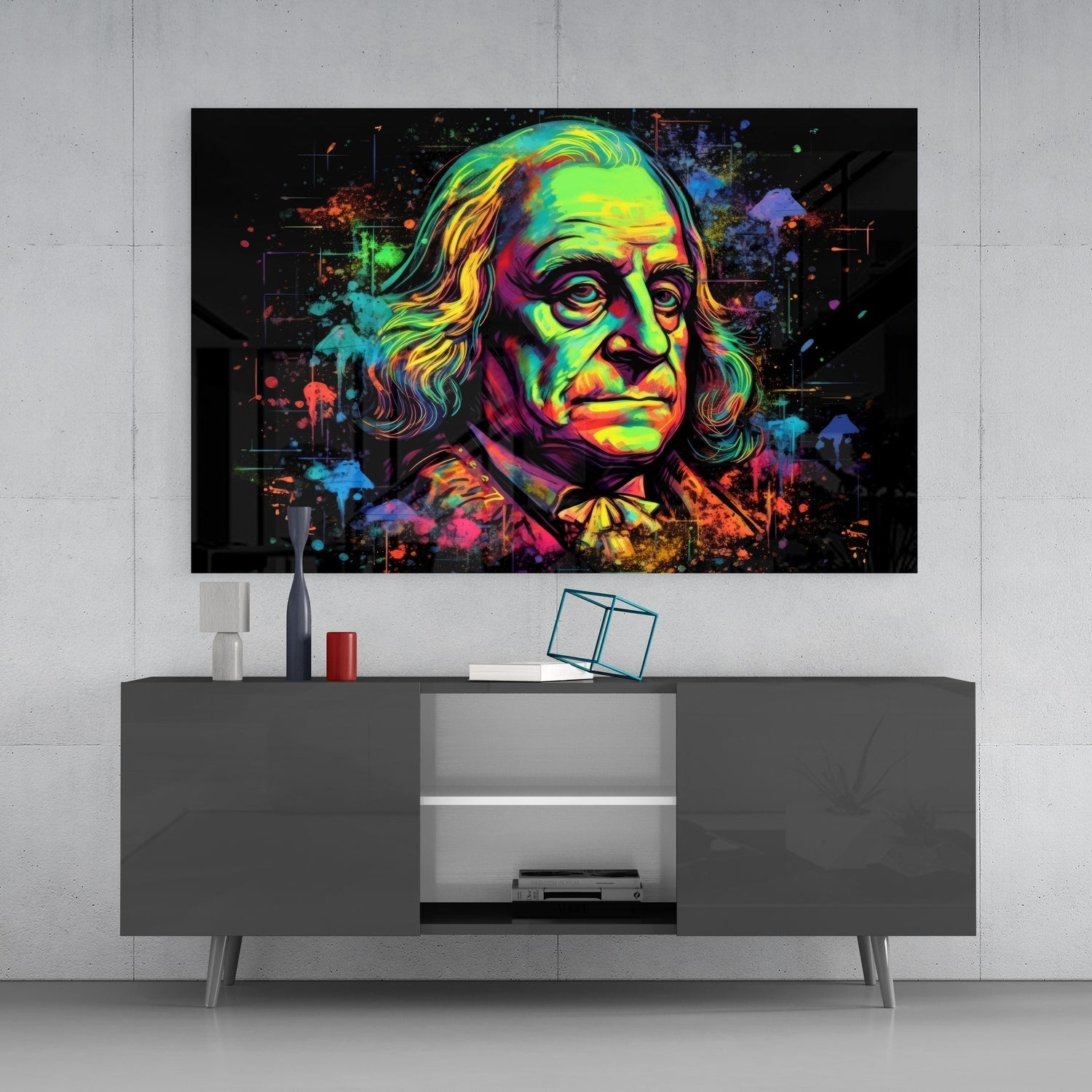 Benjamin Franklin Glass Wall Art || Designer Collection