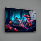 Neon Mushroom Forest Glass Wall Art || Designer Collection